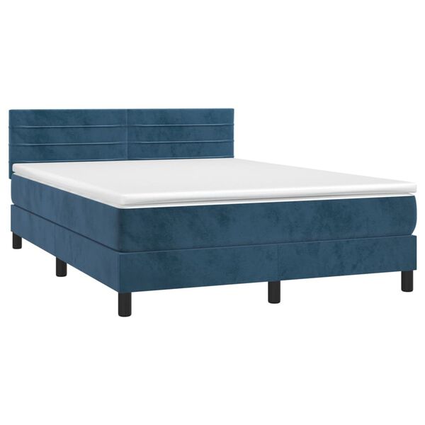 vidaXL Κρεβάτι Boxspring με Στρώμα Σκούρο Μπλε 140x190 εκ. Βελούδινο