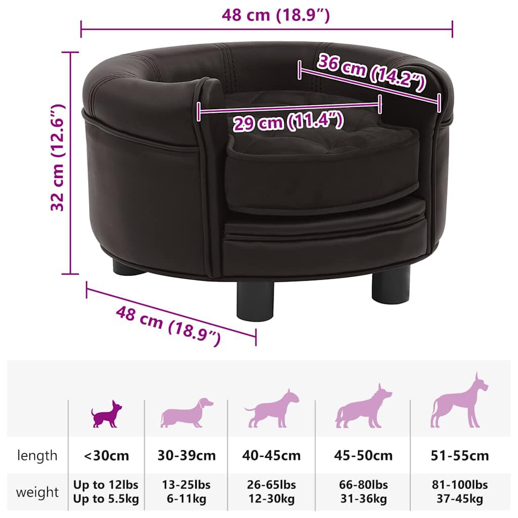 vidaXL Καναπές-Κρεβάτι Σκύλου Καφέ 48x48x32 εκ. Βελουτέ/Συνθετ. Δέρμα