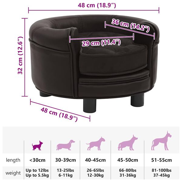 vidaXL Καναπές-Κρεβάτι Σκύλου Καφέ 48x48x32 εκ. Βελουτέ/Συνθετ. Δέρμα