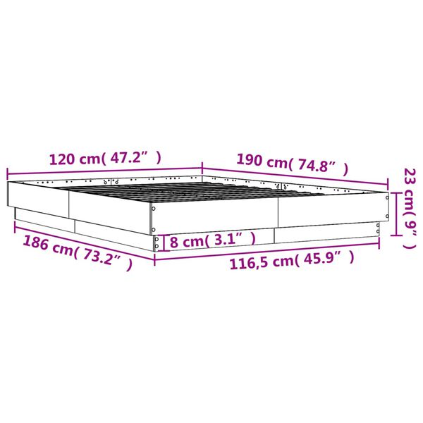 vidaXL Πλαίσιο Κρεβατιού με LED Sonoma Δρυς 120x190 εκ.
