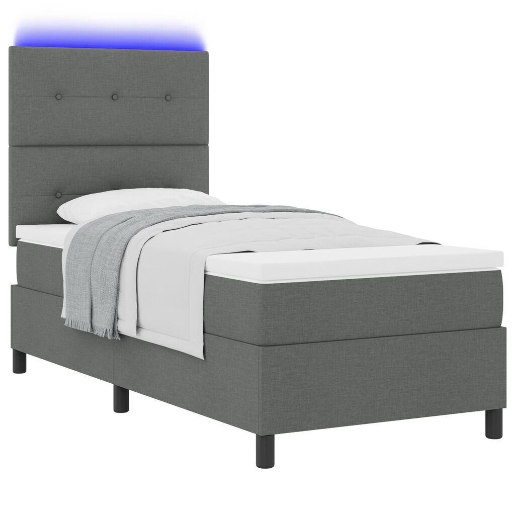 vidaXL Βάση Στρωμάτων με Στρώμα & LED Σκούρο Γκρι 90x200 εκ. Υφασμάτινο