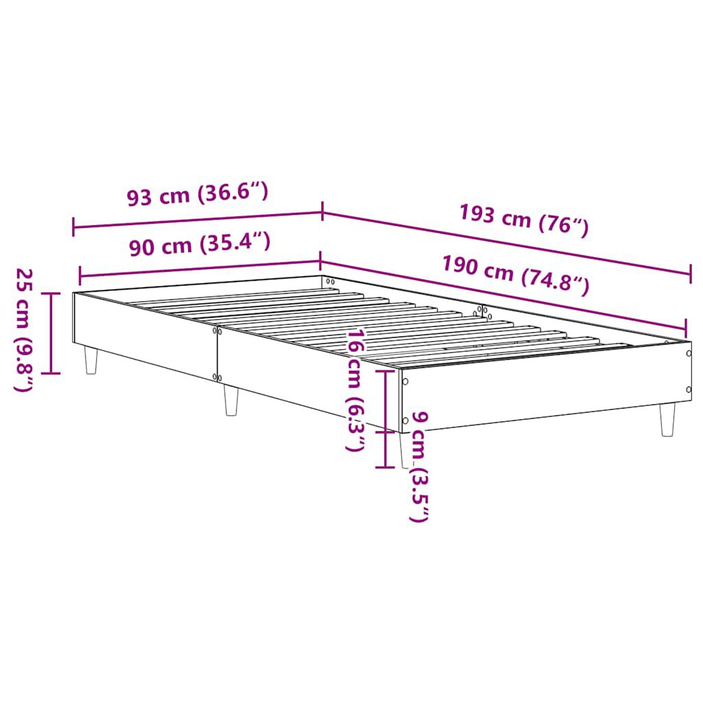 vidaXL Πλαίσιο κρεβατιού χωρίς στρώμα Grey Sonoma 90x190 cm