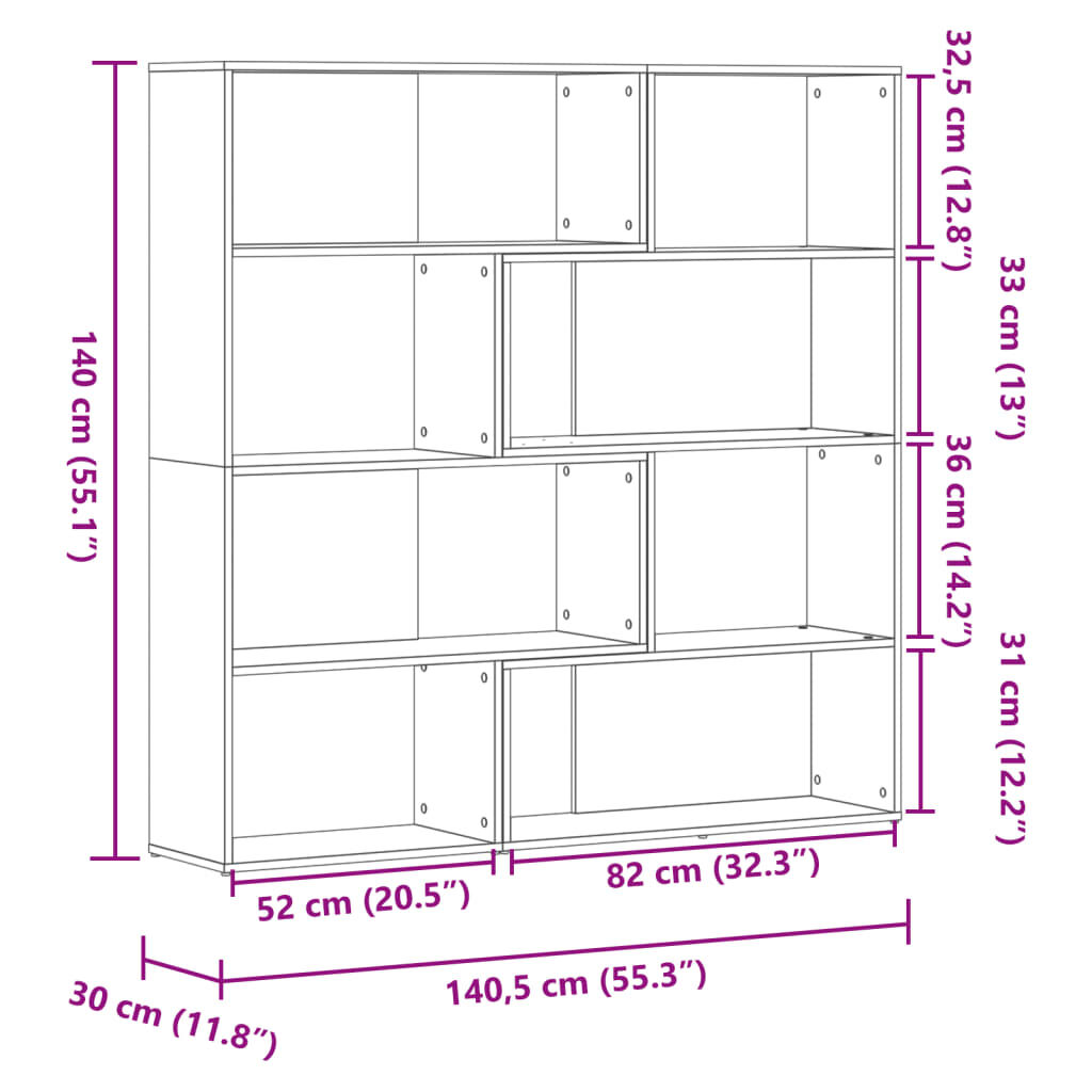 vidaXL Βιβλιοθήκη Γωνιακή 4 Επ. Γκρι Σκυροδέμ. 85x85x140 εκ Επεξ. Ξύλο