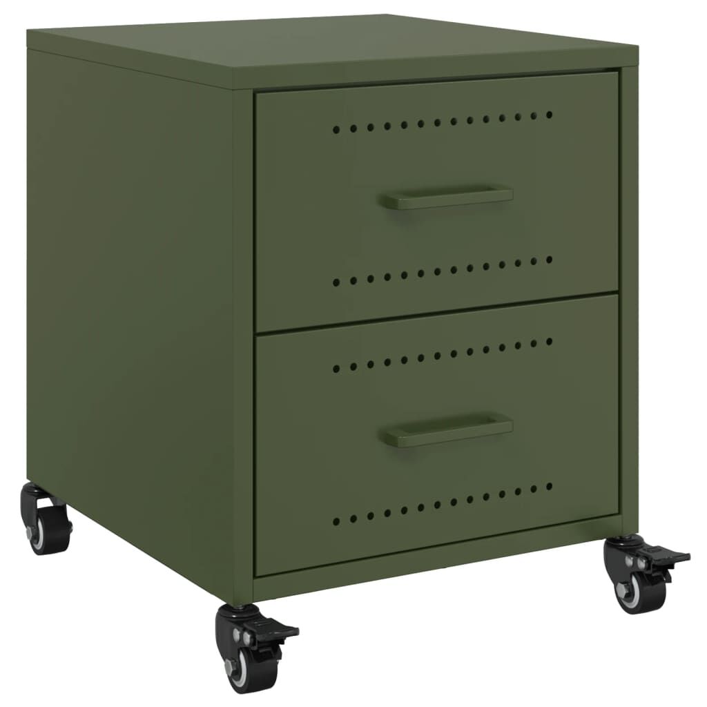 vidaXL Κομοδίνο Πράσινο Λαδί 36x39x43,5 εκ. από Χάλυβα