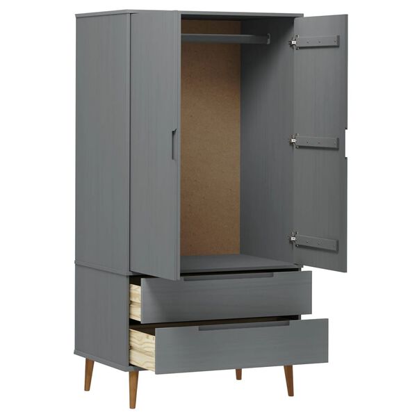 vidaXL Ντουλάπα MOLDE Γκρι 90x55x175 εκ. από Μασίφ Ξύλο Πεύκου