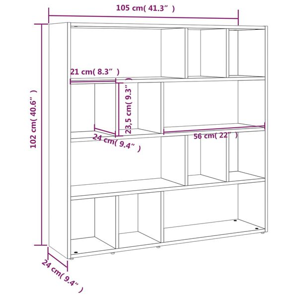 vidaXL Βιβλιοθήκη/Διαχωριστικό Χώρου Γκρι Sonoma 105 x 24 x 102 εκ.