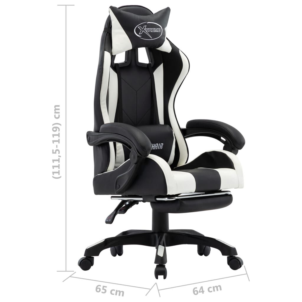 vidaXL Καρέκλα Racing με Υποπόδιο Λευκή/Μαύρη από Συνθετικό Δέρμα
