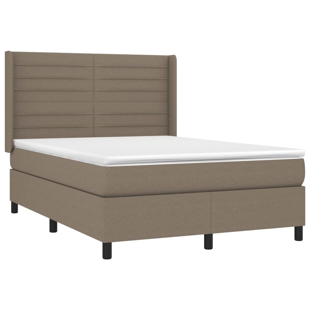 vidaXL Κρεβάτι Boxspring με Στρώμα & LED Taupe 140x200 εκ. Υφασμάτινο