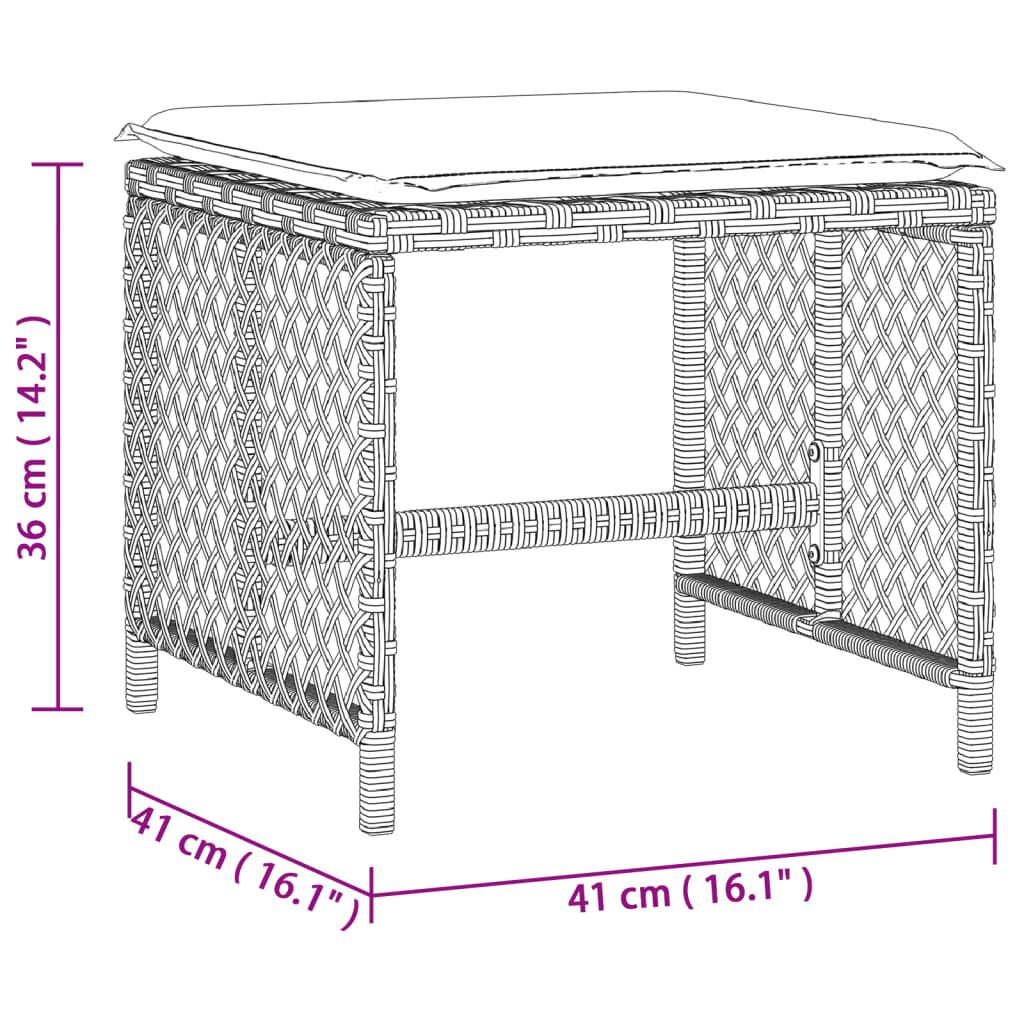 vidaXL Σκαμπό Κήπου 4 τεμ. Αν. Γκρι 41x41x36 εκ. Συνθ. Ρατάν Μαξιλάρια