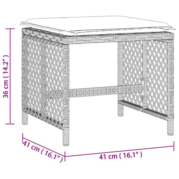vidaXL Σκαμπό Κήπου 4 τεμ. Αν. Γκρι 41x41x36 εκ. Συνθ. Ρατάν Μαξιλάρια