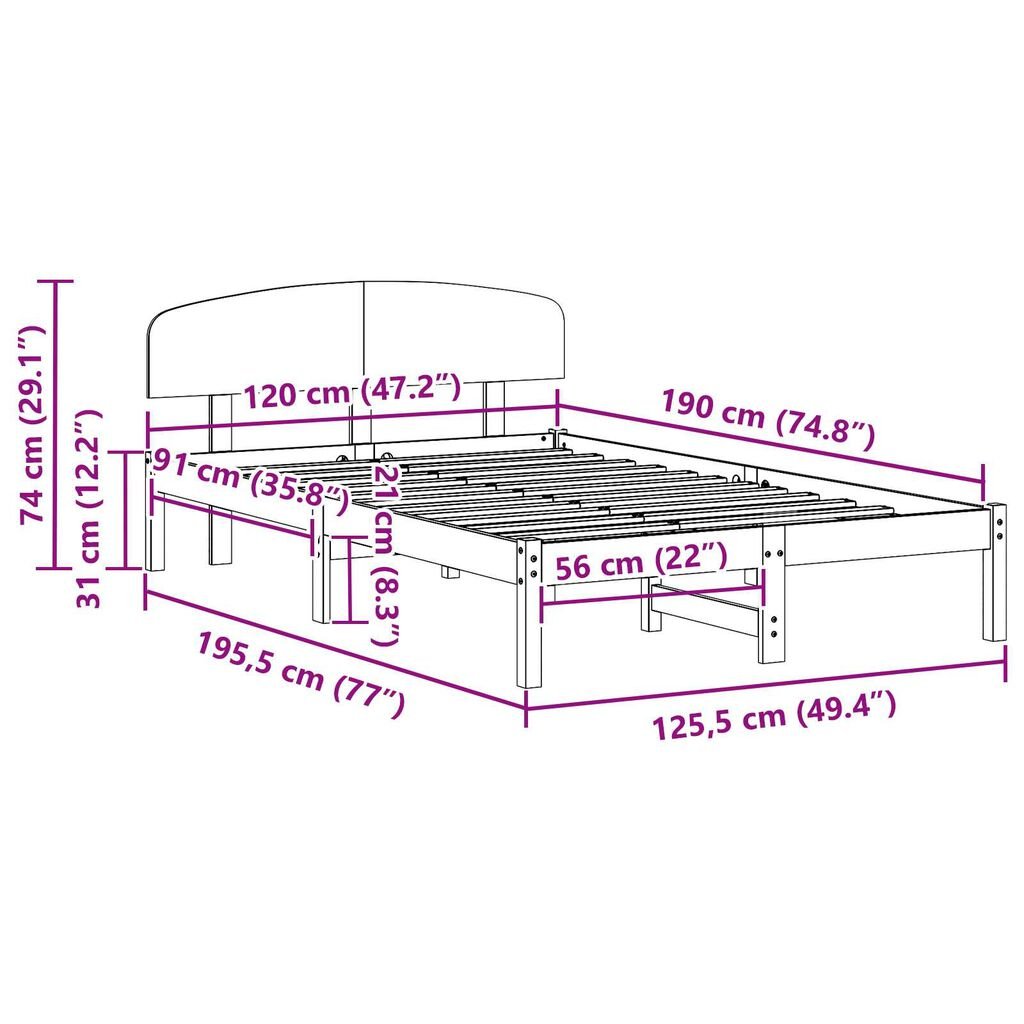 vidaXL Κρεβάτι πλατφόρμας με κεφαλάρι Καφέ 120x190 εκ Μασίφ ξύλο πεύκου
