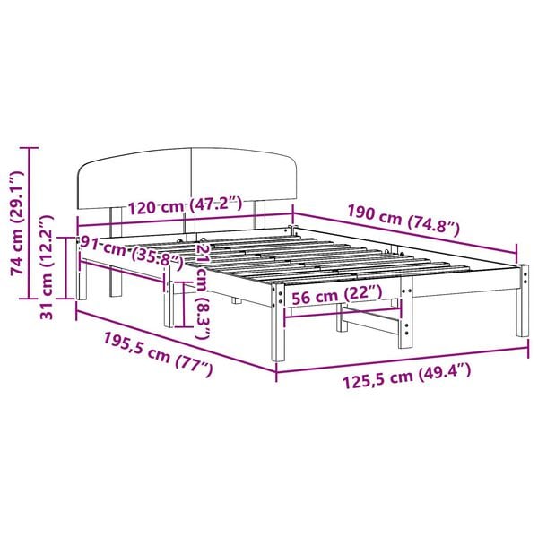 vidaXL Κρεβάτι πλατφόρμας με κεφαλάρι Καφέ 120x190 εκ Μασίφ ξύλο πεύκου