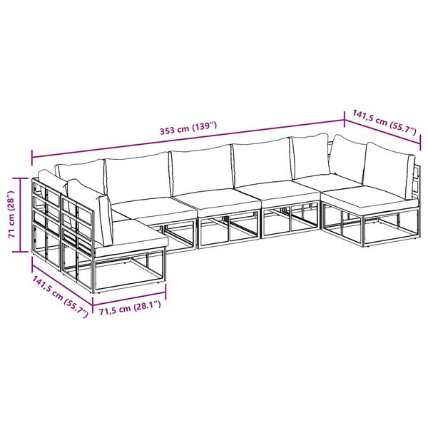 vidaXL Σετ Καναπέ Κήπου 7 pcs Μαύρο 353 x 141.5 x 71 εκ Αλουμίνιο