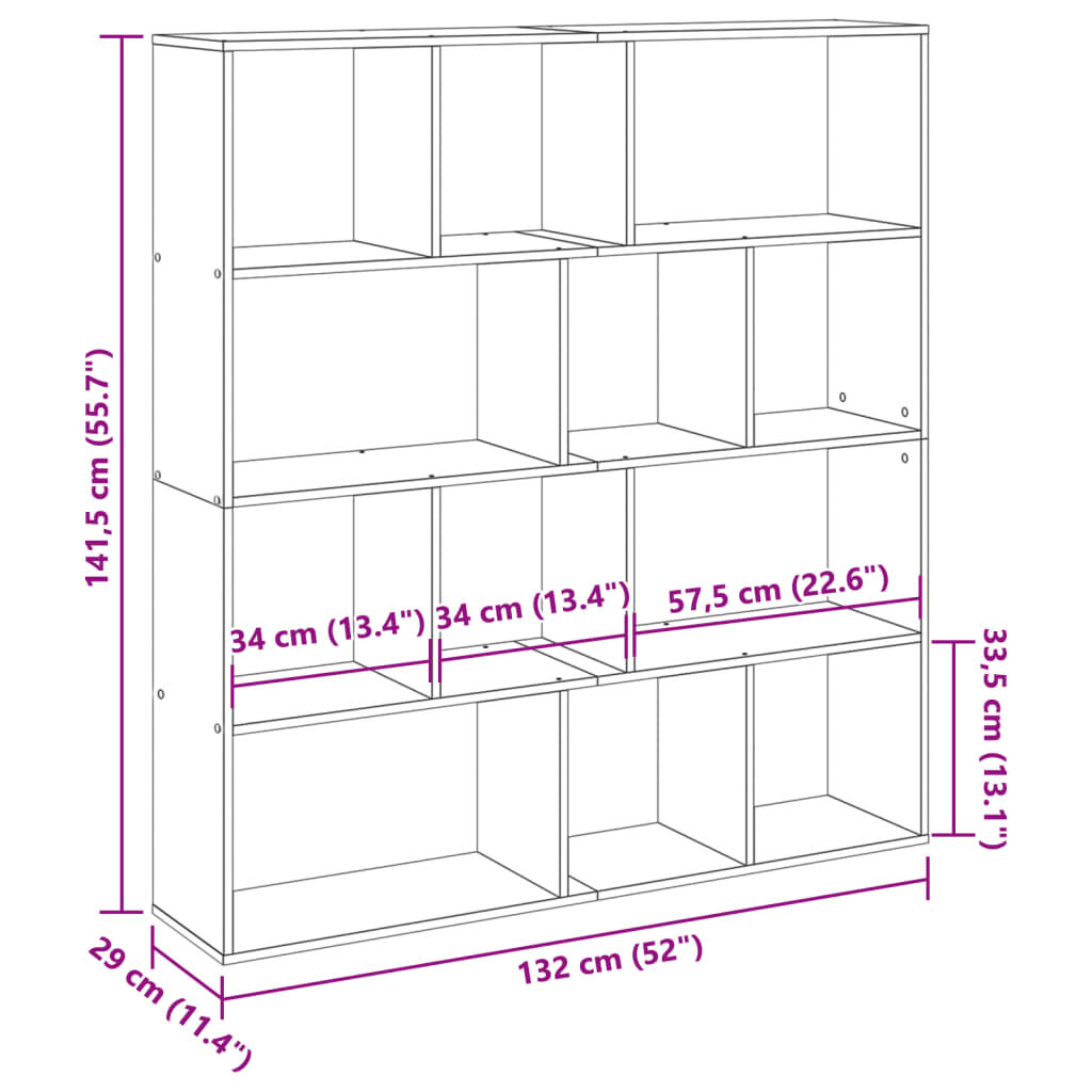 vidaXL Βιβλιοθήκη Καφέ Δρυς 132x29x141,5 εκ. από Επεξεργασμένο Ξύλο