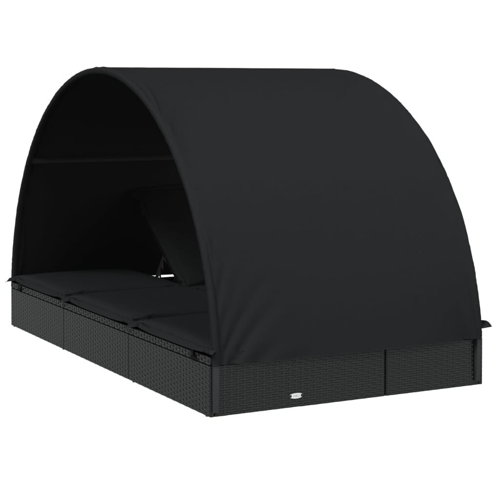vidaXL Ξαπλώστρα 2 Ατόμων Στρογγ Οροφή Μαύρη 211x112x140εκ Συνθ. Ρατάν