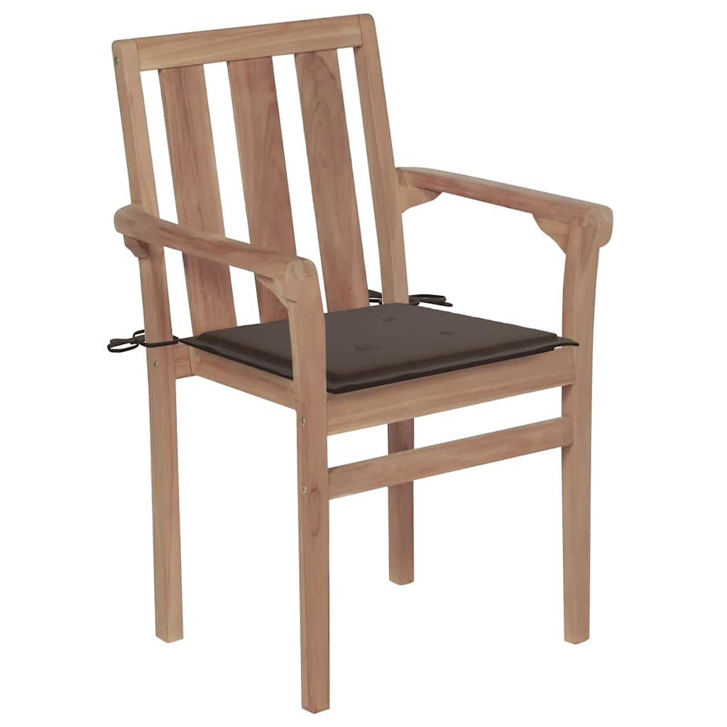 vidaXL Καρέκλες Κήπου 2 τεμ. από Μασίφ Ξύλο Teak με Taupe Μαξιλάρια