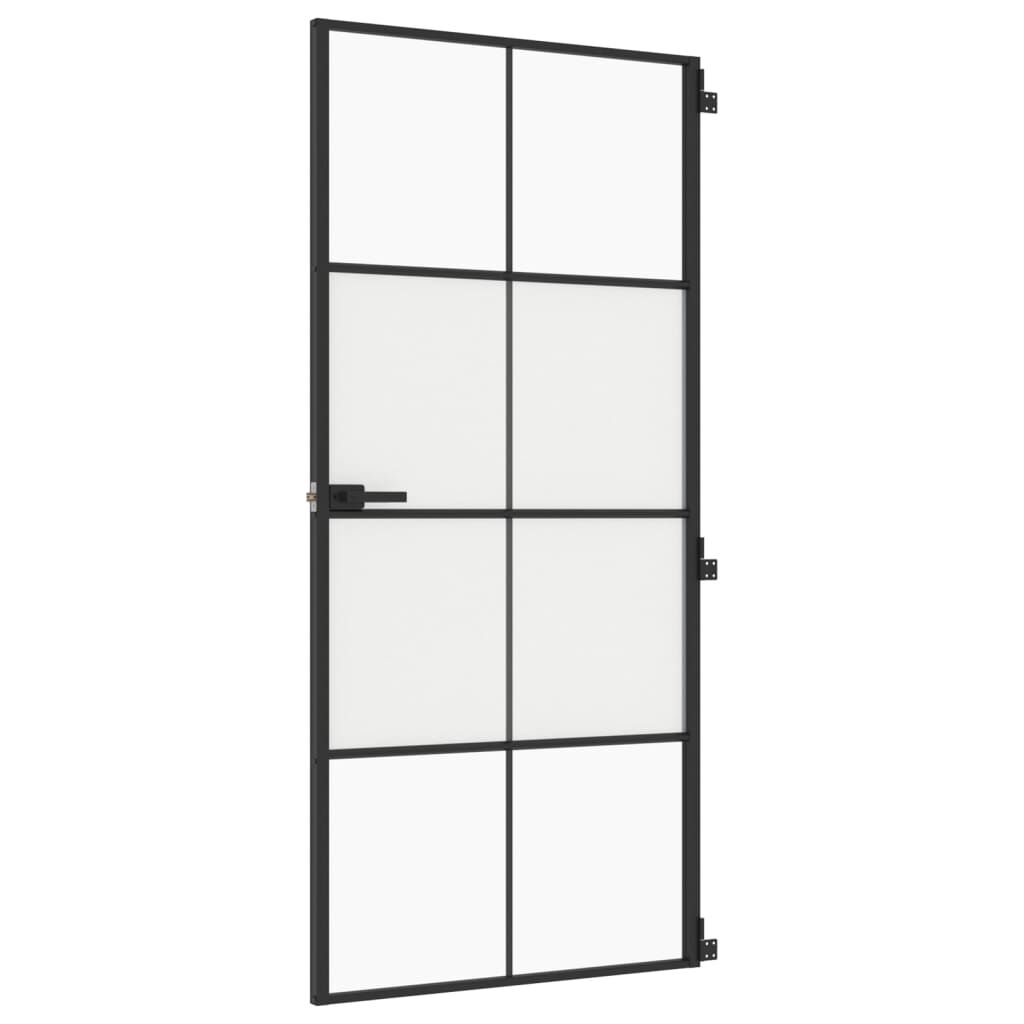 vidaXL Εσωτερική Πόρτα Μαύρη 93 x 201,5 εκ. Ψημένο Γυαλί & Αλουμίνιο
