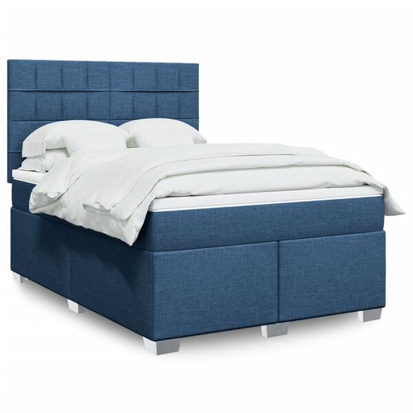 vidaXL Κρεβάτι Boxspring με Στρώμα Μπλε 160x200 εκ. Υφασμάτινο