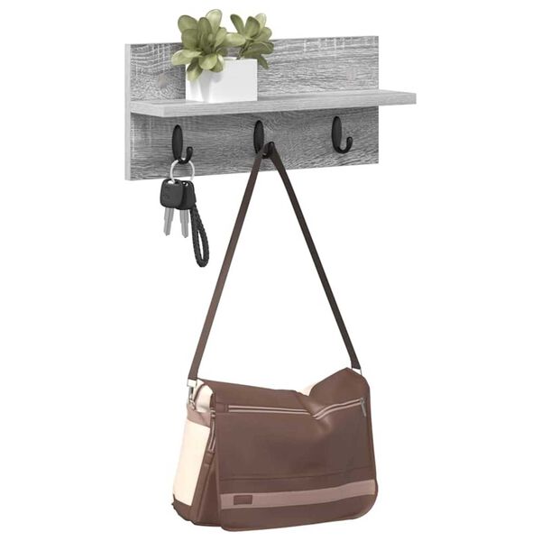 vidaXL Τοίχου Κρεμάστρα με ράφι Γκρι sonoma 40 x 10.5 x 18 εκ