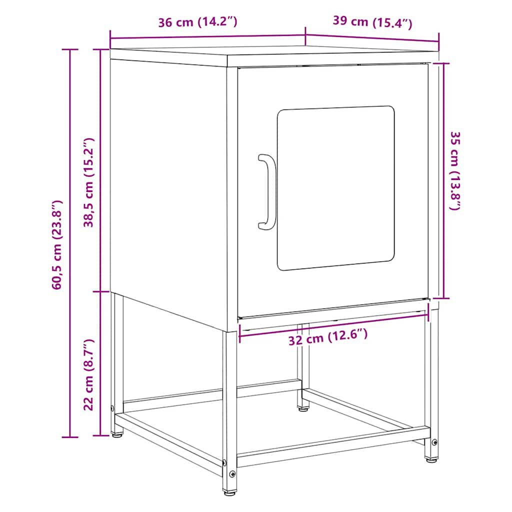 vidaXL Κομοδίνο Ανθρακί 36x39x60,5 cm από χάλυβα ψυχρής έλασης