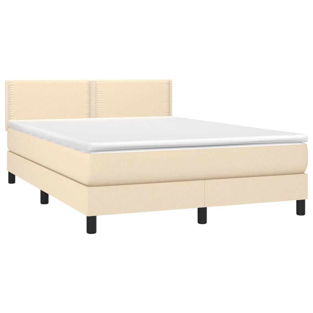 vidaXL Κρεβάτι Boxspring με Στρώμα & LED Κρεμ 140x200 εκ. Υφασμάτινο