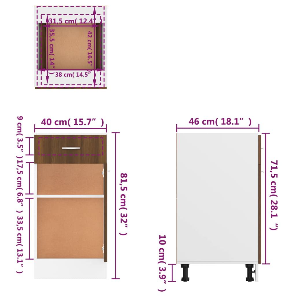 vidaXL Έπιπλο Με Συρτάρι Lyon Καφέ Δρυς 40 x 46 x 81,5εκ.