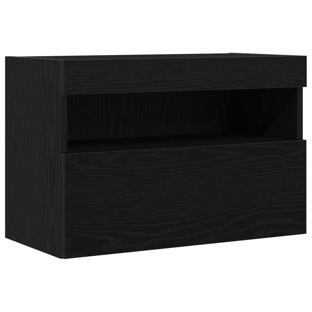vidaXL Ντουλάπα Τοίχου για TV με Φωτιστικά LED Μαύρη Δρυς 60x30x40 εκ.