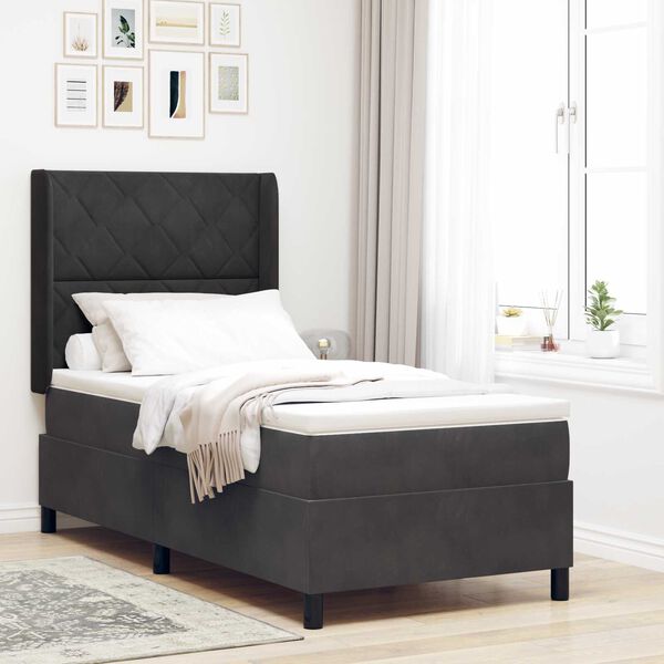 Κρεβάτι Box Spring vidaXL με Στρώμα Μαύρο 100x200 εκ. Βελούδο