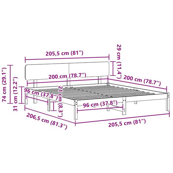 vidaXL Σκελετός Κρεβατιού Φυσικό 200 x 200 cm Μασίφ ξύλο πεύκου
