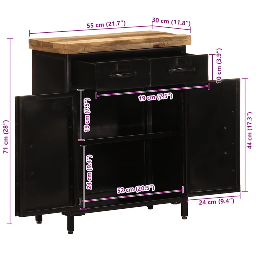 vidaXL Ντουλάπι 55 x 30 x 71 εκ. από Μασίφ Ξύλο Μάνγκο