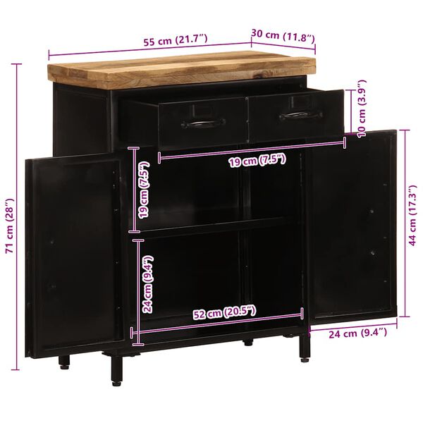 vidaXL Ντουλάπι 55 x 30 x 71 εκ. από Μασίφ Ξύλο Μάνγκο