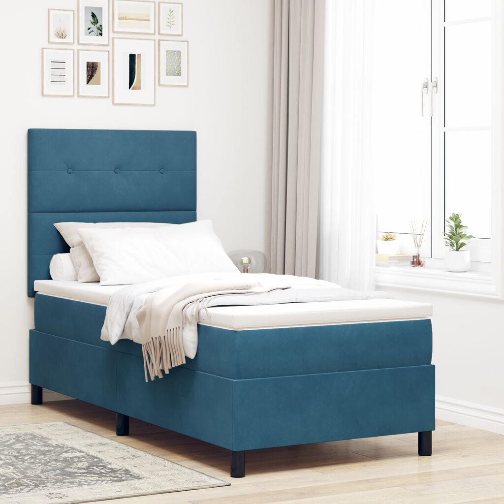 vidaXL Κρεβάτι Box Spring με Στρώμα Σκούρο Μπλε 90x200 εκ. Βελούδο