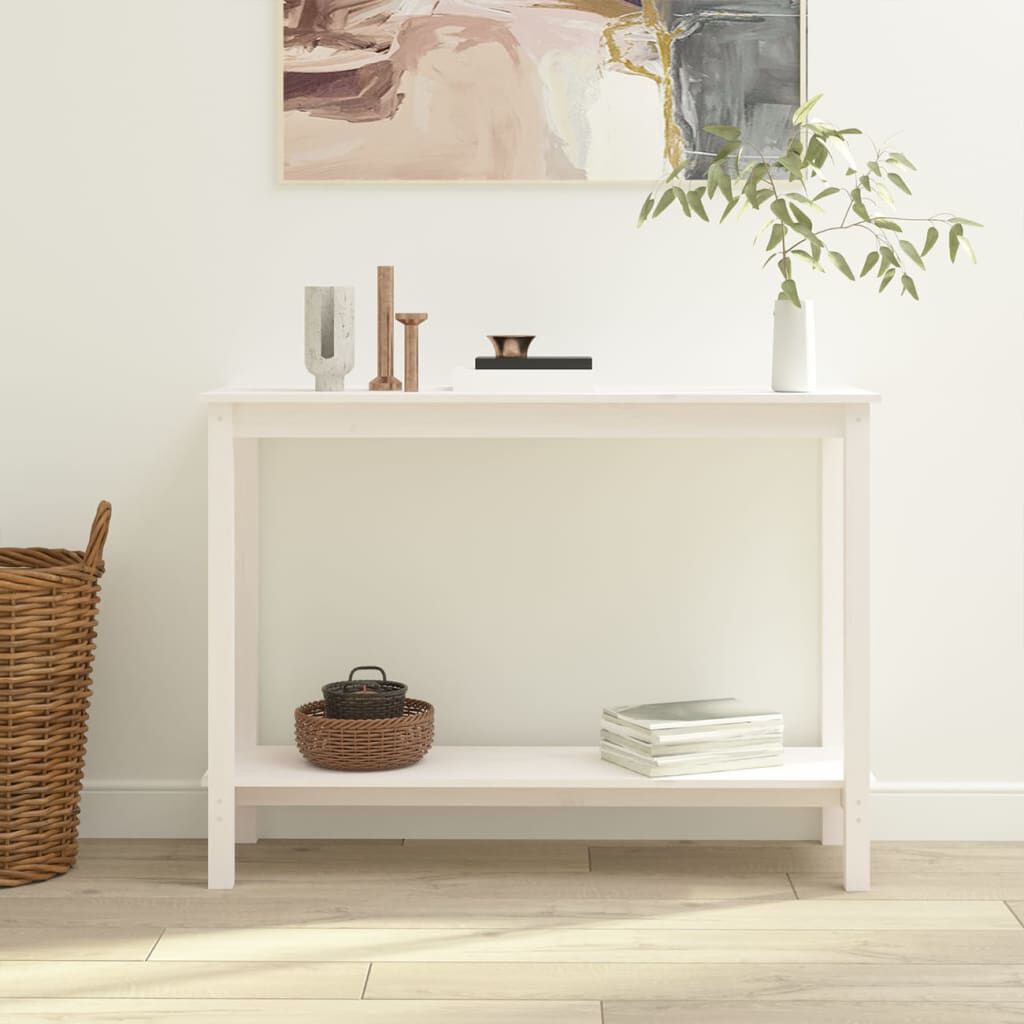 vidaXL Τραπέζι Κονσόλα Λευκό 110 x 40 x 80 εκ. από Μασίφ Ξύλο Πεύκου