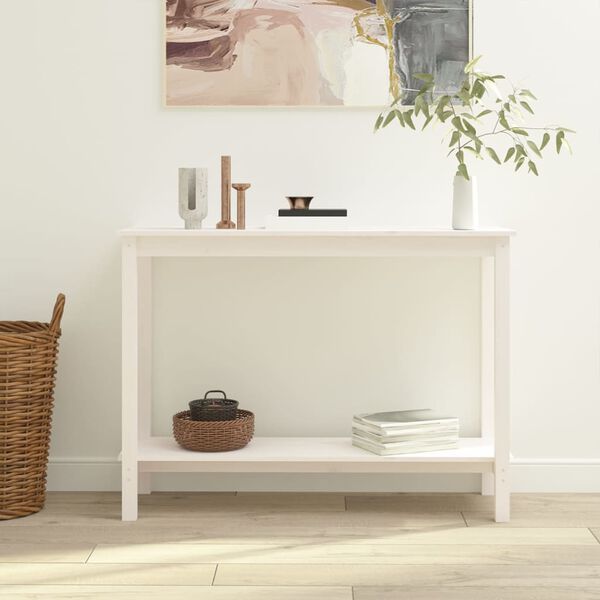 vidaXL Τραπέζι Κονσόλα Λευκό 110 x 40 x 80 εκ. από Μασίφ Ξύλο Πεύκου