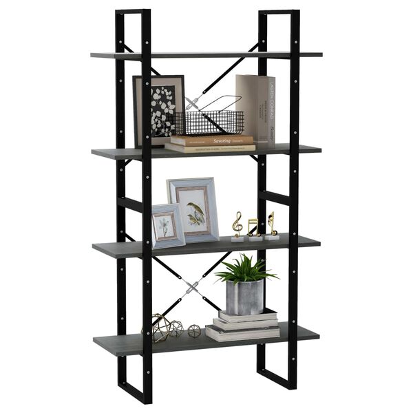 vidaXL Βιβλιοθήκη με 4 Ράφια Γκρι 80 x 30 x 140 εκ. Μασίφ Ξύλο Πεύκου