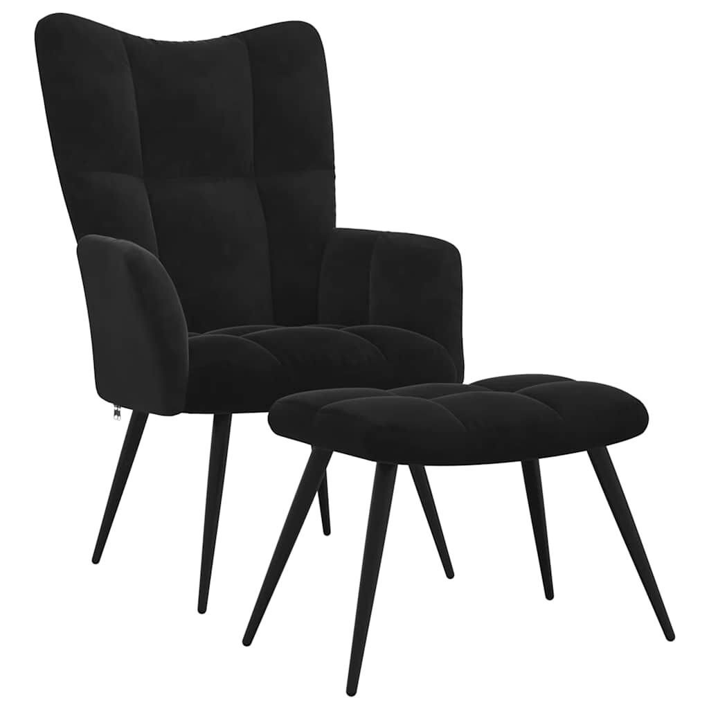 vidaXL Πολυθρόνα Relax Μαύρη Βελούδινη με Σκαμπό