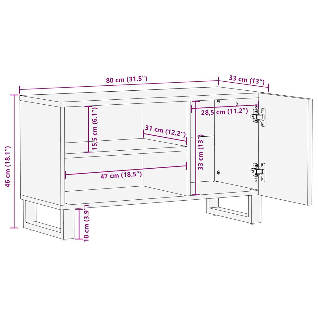 vidaXL Ντουλάπι τηλεόρασης 80x31.5x46 εκ. Στρατηγικά ξύλο μάνγκο και ξύλο προσδιορισμού