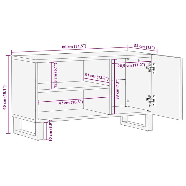 vidaXL Ντουλάπι τηλεόρασης 80x31.5x46 εκ. Στρατηγικά ξύλο μάνγκο και ξύλο προσδιορισμού