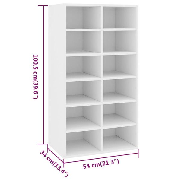 vidaXL Παπουτσοθήκη Λευκή Δρυς 54x34x100,5 εκ. από Επεξεργασμένο Ξύλο