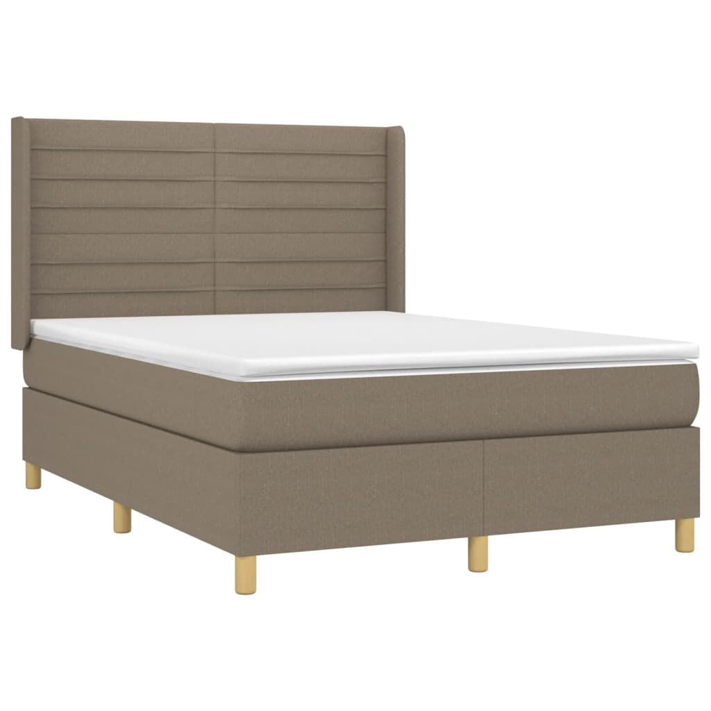 vidaXL Κρεβάτι Boxspring με Στρώμα & LED Taupe 140x200 εκ. Υφασμάτινο
