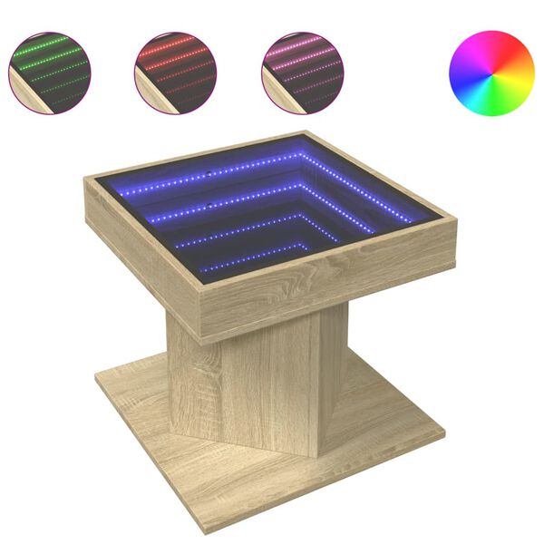 vidaXL Τραπεζάκι Σαλονιού με LED Δρυς 50x50x45 εκ. Επεξεργασμένο Ξύλο