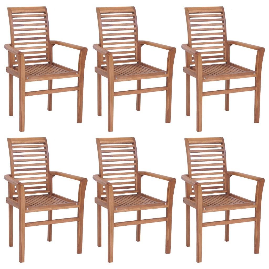 vidaXL Καρέκλες Τραπεζαρίας 6τεμ Ξύλο Teak & Ανοιχτ. Πράσινα Μαξιλάρια