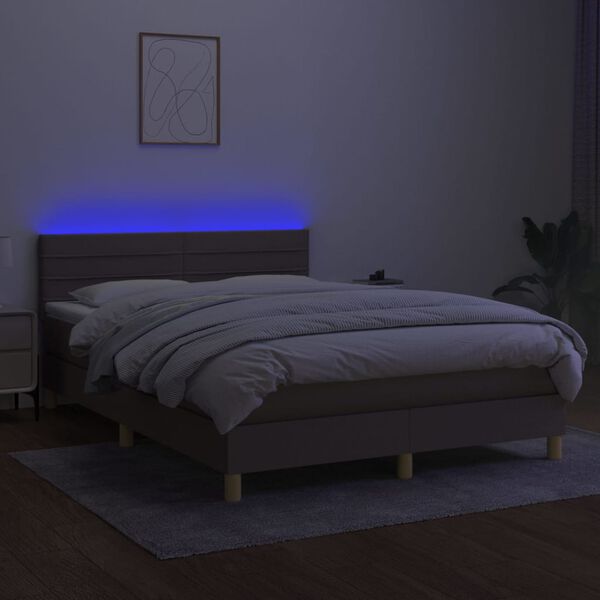 vidaXL &Kappa;&rho;&epsilon;&beta;ά&tau;&iota; Boxspring &mu;&epsilon; &Sigma;&tau;&rho;ώ&mu;&alpha; & LED Taupe 140x200 &epsilon;&kappa;. &Upsilon;&phi;&alpha;&sigma;&mu;ά&tau;&iota;&nu;&omicron;