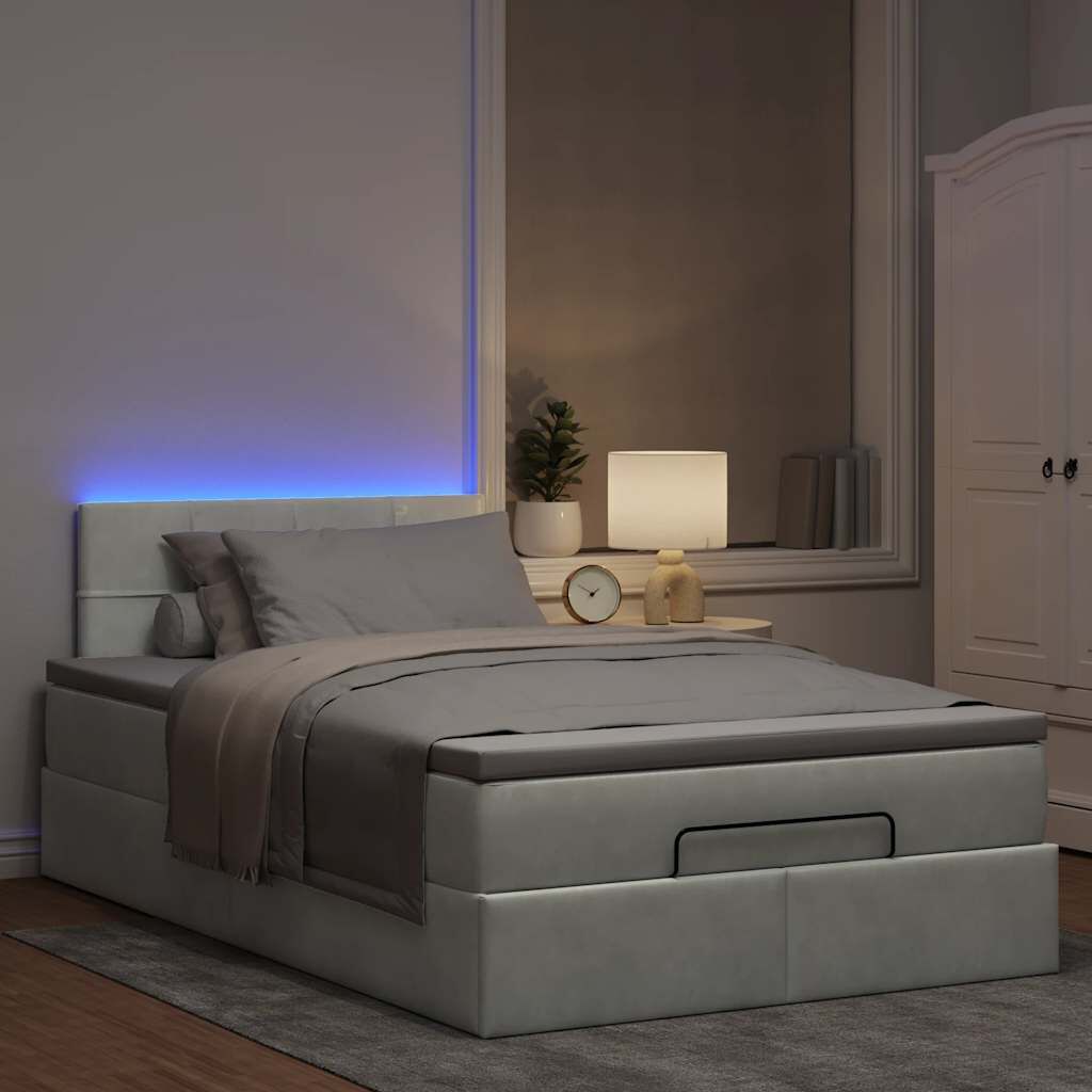 vidaXL Οθωμανικό κρεβάτι με στρώμα&LEDs Ανοιχτό γκρι 120x190cm Βελούδο