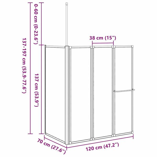vidaXL Διαχωριστικό ντους Other Μαύρο 120 x 70 x 137 εκ Αλουμίνιο
