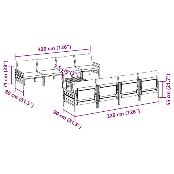 vidaXL Σετ Καναπέ Κήπου με μαξιλάρι με μαξιλάρι 9 pcs Ανθρακί 70 x 70.5 x 31.5 εκ.