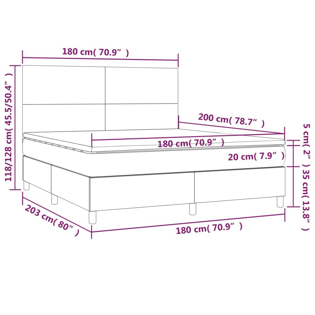 vidaXL Κρεβάτι Boxspring με Στρώμα Σκούρο Καφέ 180x200 εκ Υφασμάτινο