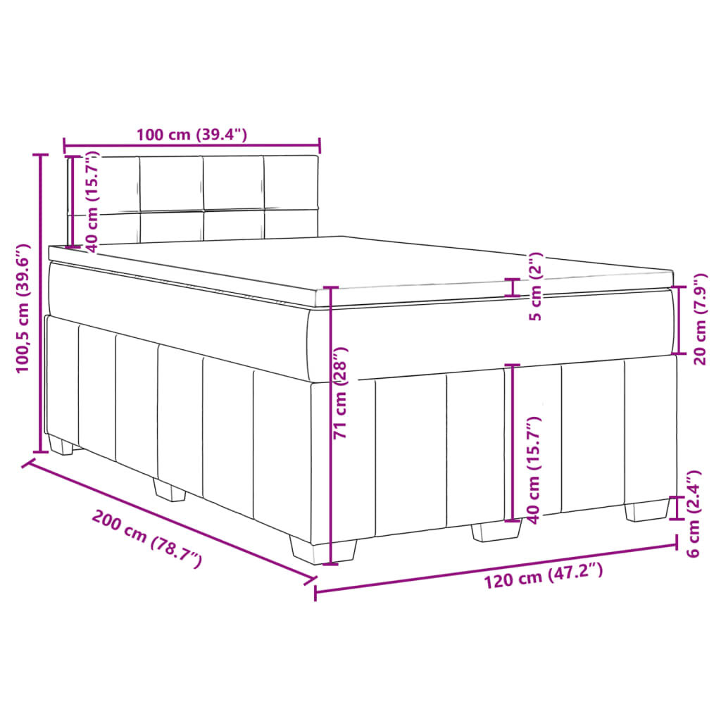 vidaXL Κρεβάτι Boxspring με Στρώμα Μαύρο 120x200 εκ. Υφασμάτινο