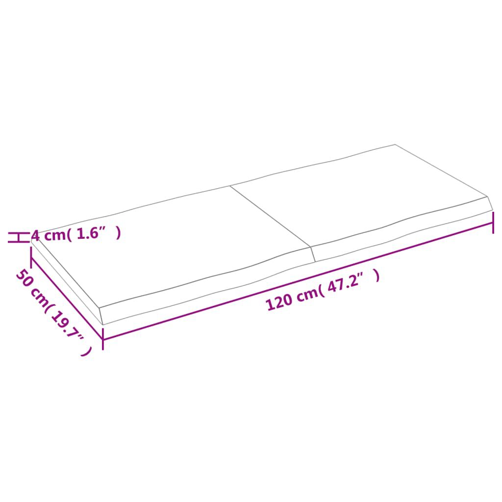vidaXL Επιφ Τραπεζιού Αν Καφέ 120x50x(2-4)εκ.Ακατέργ. Μασίφ Ξύλο Δρυός