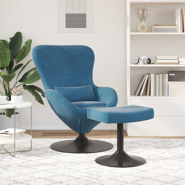vidaXL Αυγό Καρέκλα με Σκαμνί Μπλε 63 x 73 x 90 εκ Βελούδο